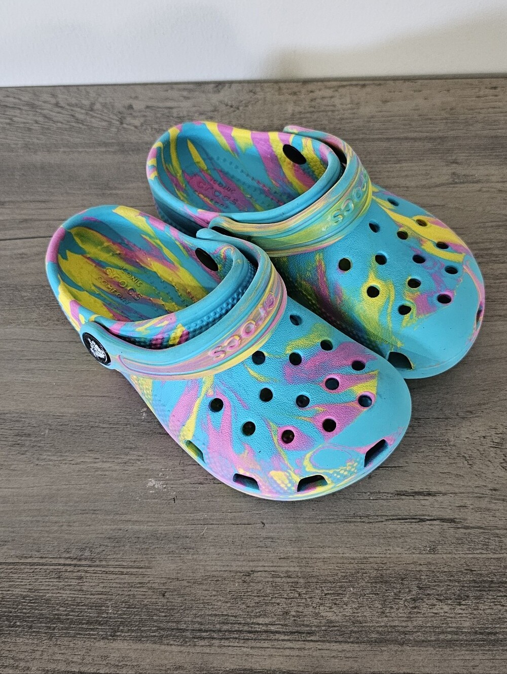 Crocs Kids Tie-Dye Clog Sandals - Turquoise, Pink & Yellow Toddler Girl C 10